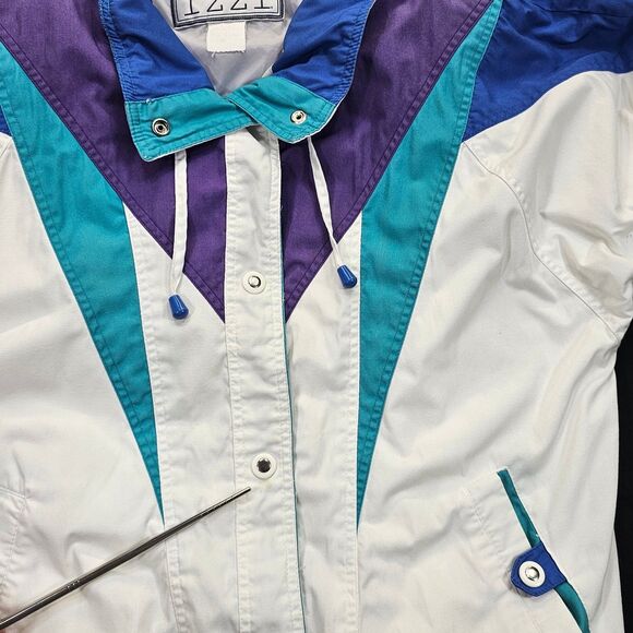 Izzi Women's Colorblock Windbreaker Jacket White Purple Teal Blue M - Picture 6 of 12
